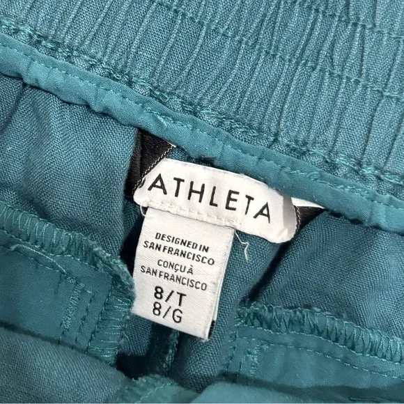 Athleta Playa Linen Borealis Green Wide Leg Crop Pants Size 8 Tall - Picture 5 of 10